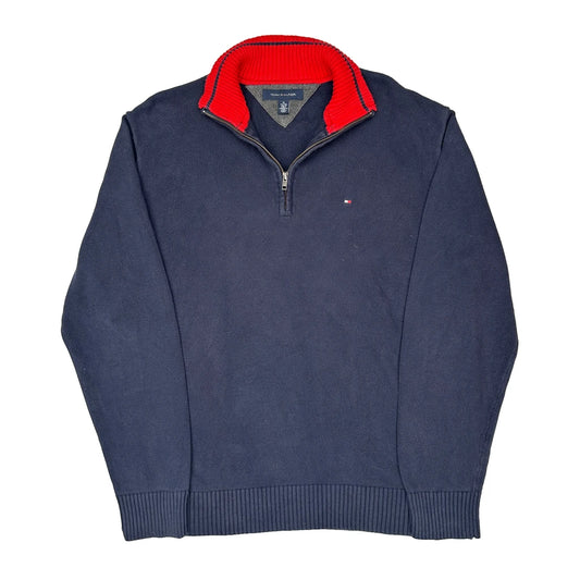 Vintage Tommy Hilfiger 1/4 Zip - XL Navy Cotton Blend