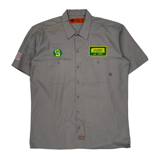 American Flag Patch On Sleeve Dickies Short Sleeve Shirt - Large Gray Polyester Blend