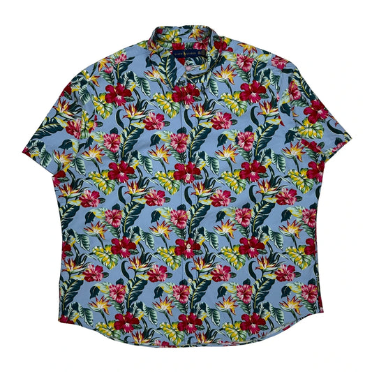 Ralph Lauren Floral Hawaiian Shirt - 2XL Blue Cotton