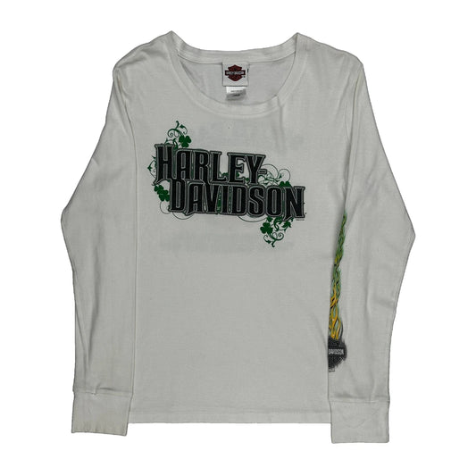 Harley Davidson Graphic Long Sleeve T-Shirt - Large White Cotton