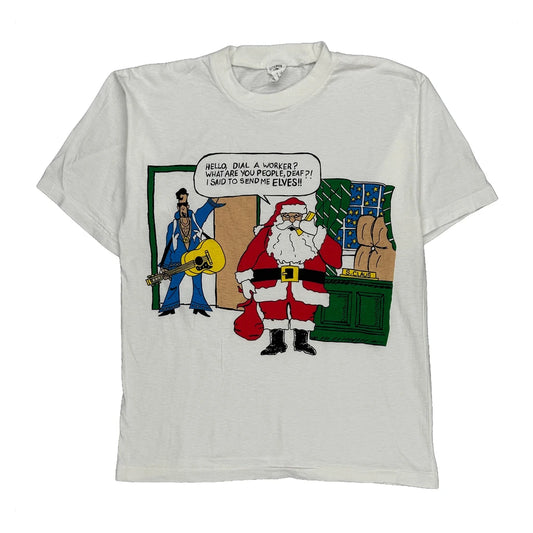 Vintage Santa Funny Dolphin Christmas T-Shirt - Small White Cotton