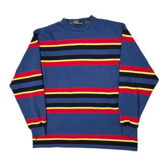 Polo By Ralph Lauren Striped Long Sleeve T-Shirt - Large Blue Cotton