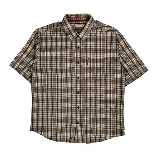 Levis Checked Short Sleeve Shirt - Large Brown Cotton
