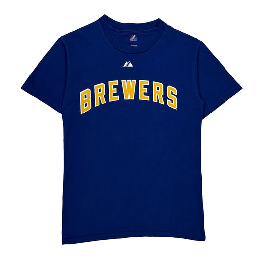 Brewers Majestic Mlb T-Shirt - Small Blue Cotton