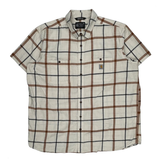 Rugged Flex Carhartt Checked Short Sleeve Shirt - 2XL Brown Cotton
