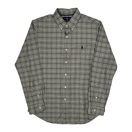 Slim Fit Ralph Lauren Checked Shirt - Large Grey Cotton