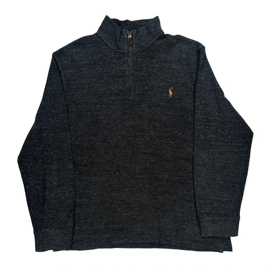 Polo By Ralph Lauren 1/4 Zip - Large Grey Cotton Blend