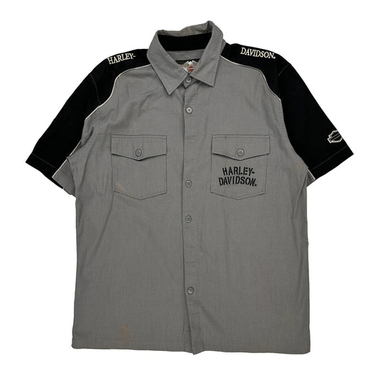 Harley Davidson Short Sleeve Shirt - Large Grey Cotton Blend
