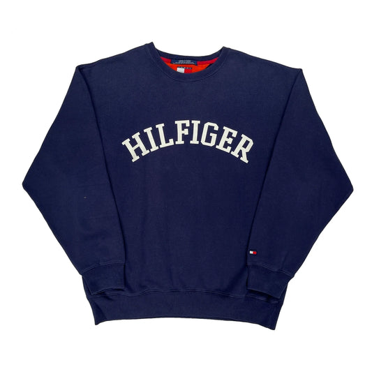 Tommy Hilfiger Spellout Sweatshirt - Large Navy Cotton Blend
