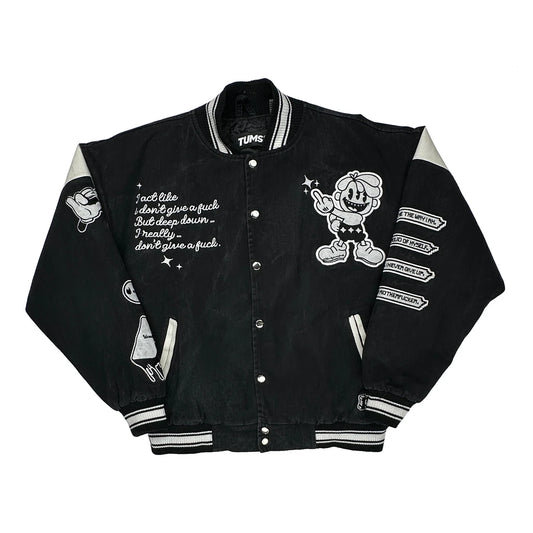 Tum Machines Tums Graphic Varsity Jacket - Large Black Polyester