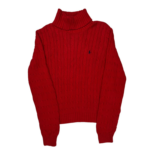 Vintage Polo By Ralph Lauren Cable Knit Sweater - Large Red Cotton