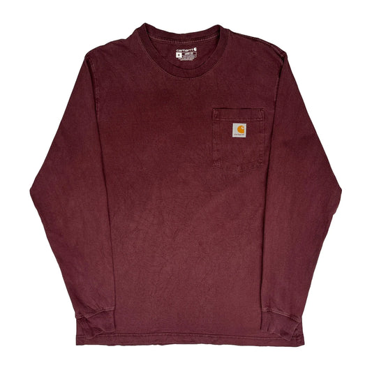 Carhartt Long Sleeve T-Shirt - Medium Burgundy Cotton