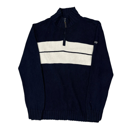 Nautica Striped 1/4 Zip - 2XL Navy Cotton