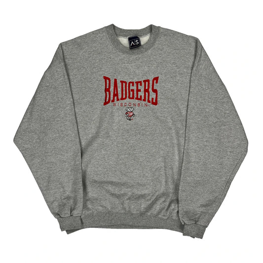 Vintage Wisconsin Badgers Unbranded College Sweatshirt - Large Grey Cotton