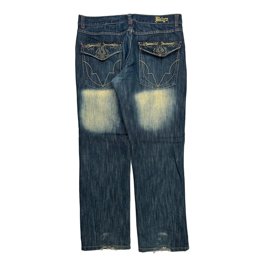 Brooklyn Express Contrast Stitch Jeans - 36W 34L Dark Wash Cotton