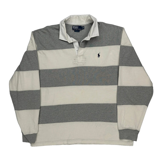 Polo By Ralph Lauren Striped Rugby Shirt - XL Grey Cotton