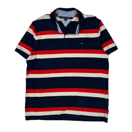 Tommy Hilfiger Striped Polo Shirt - Large Navy Cotton