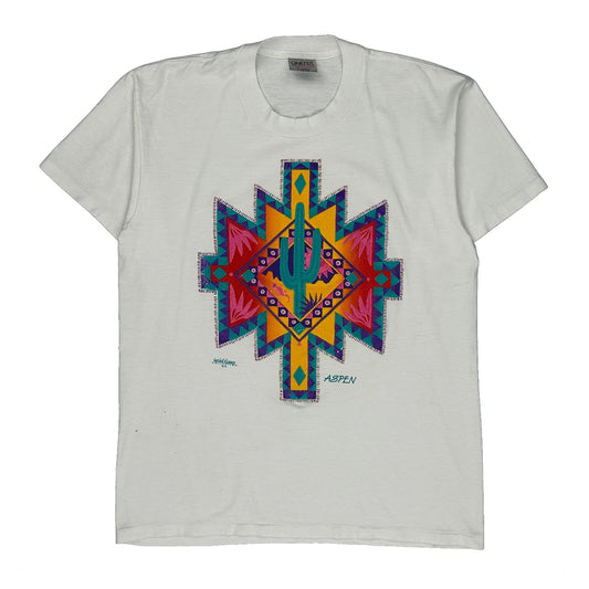 Vintage Aspen Oneita Graphic T-Shirt - Large White Cotton Blend