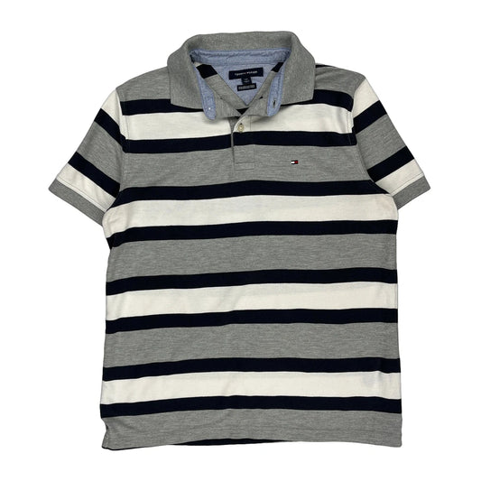Tommy Hilfiger Striped Polo Shirt - Large Grey Cotton