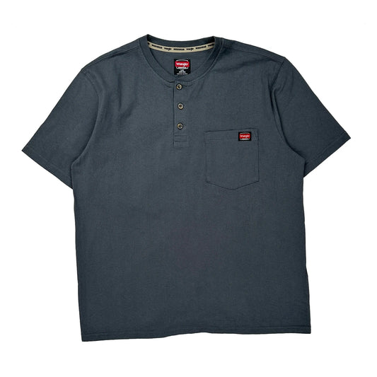 Wrangler Henley T-Shirt - Large Grey Cotton