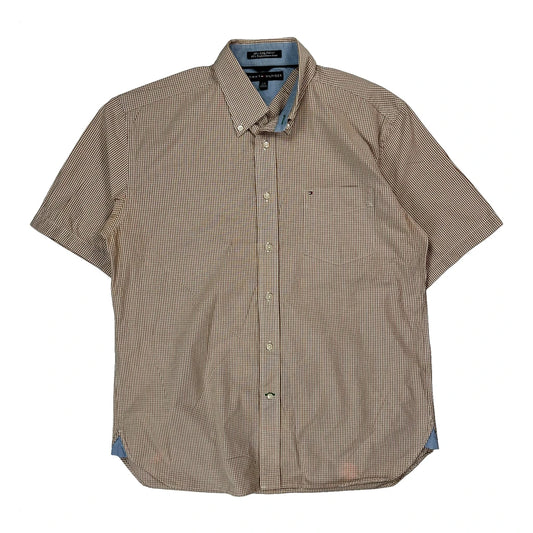 Tommy Hilfiger Checked Short Sleeve Shirt - Large Brown Cotton
