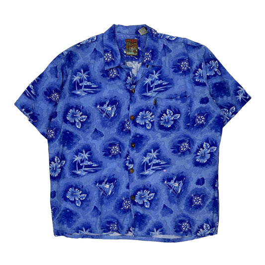 Pineapple Connection Floral Hawaiian Shirt - Large Blue Viscose