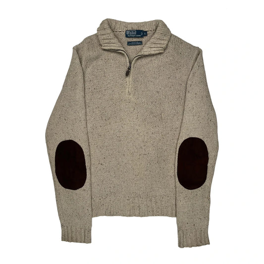 Polo By Ralph Lauren 1/4 Zip - Large Beige Cotton Blend