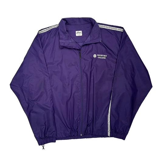 Vintage Rockford College Asics College Track Jacket - Large Purple Polyester