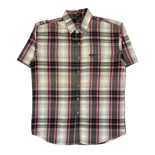 Dickies Checked Short Sleeve Shirt - Large Cream Cotton