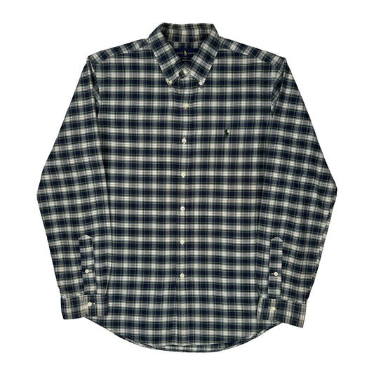 Custom Fit Polo By Ralph Lauren Checked Shirt - Large Navy Cotton