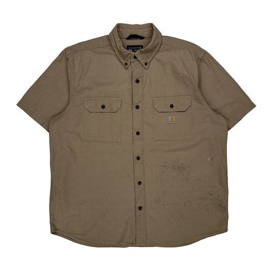 Carhartt Short Sleeve Shirt - XL Khaki Cotton