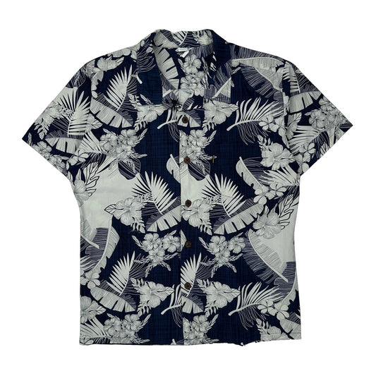 Palmwave Floral Hawaiian Shirt - Medium Blue Cotton
