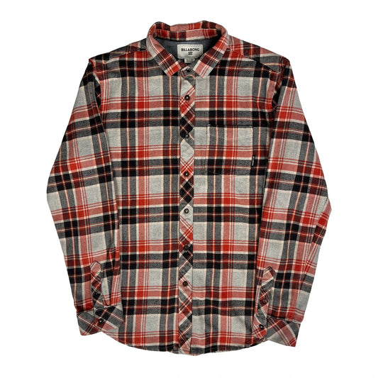 Billabong Checked Flannel Shirt - Medium Red Cotton Blend