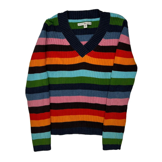 Tommy Hilfiger Striped Jumper - Large Multicoloured Cotton