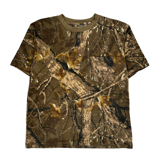 Mountain Ridge Camo T-Shirt - Medium Khaki Cotton