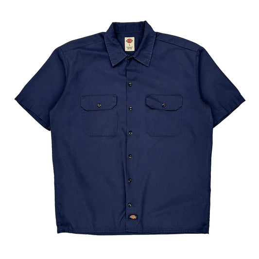Dickies Short Sleeve Shirt - Large Navy Polyester Blend