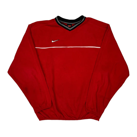 Nike Striped Sweatshirt - Medium Red Polyester Blend
