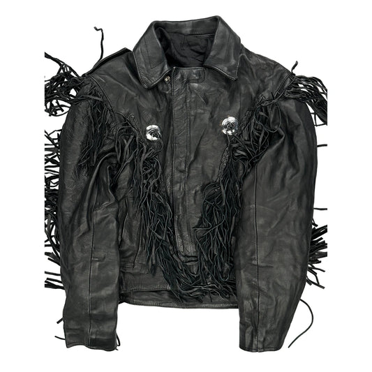 Vintage Unbranded Fringe Motorcycle Leather Jacket - Small Black Leather