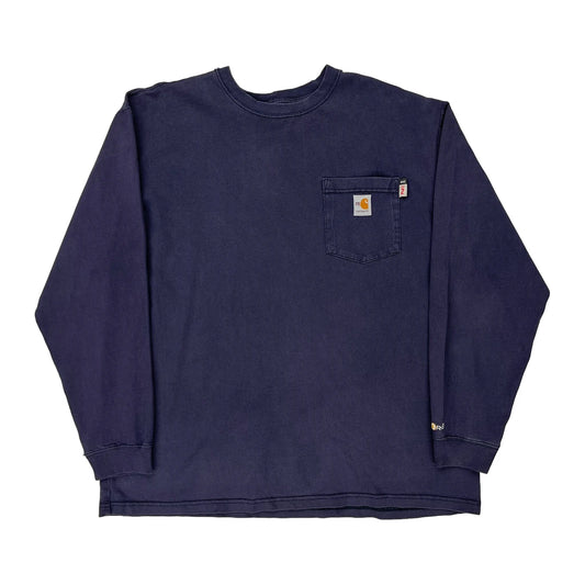 Carhartt Long Sleeve T-Shirt - XL Blue Cotton