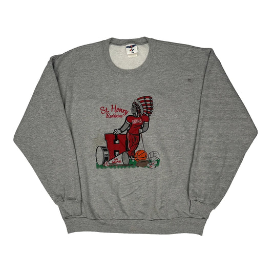 St. Henry Redskins Jerzees Graphic Sweatshirt - XL Grey Cotton