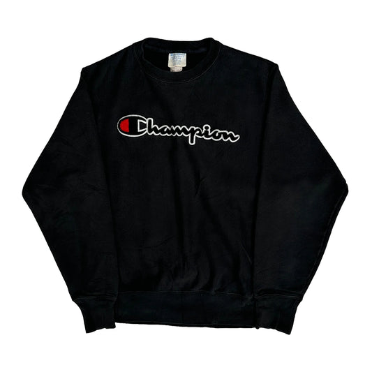 Reverse Weave Champion Spellout Sweatshirt - Medium Black Cotton Blend