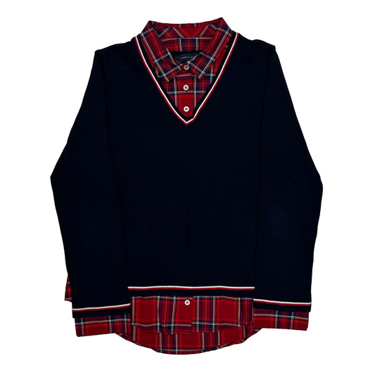 Vintage Layered Tommy Hilfiger Checked Jumper - Medium Red Cotton