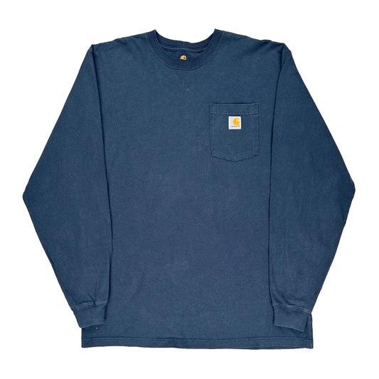Carhartt Tall Long Sleeve T-Shirt - Large Blue Cotton