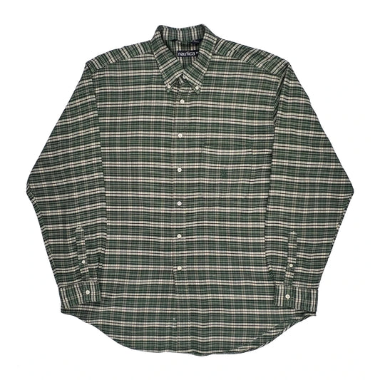 Vintage Nautica Checked Shirt - XL Green Cotton Blend