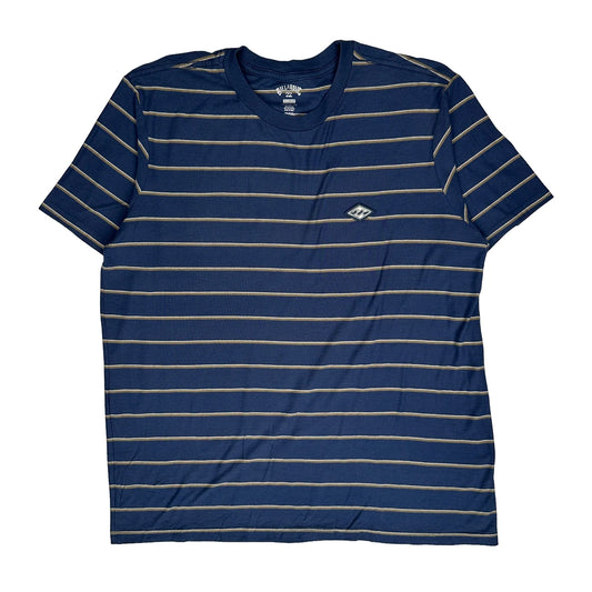Billabong Striped T-Shirt - XL Navy Cotton Blend