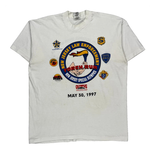 New Jersey Law Enforcement Torch Run Fruit Of The Loom Graphic T-Shirt - XL White Cotton Blend