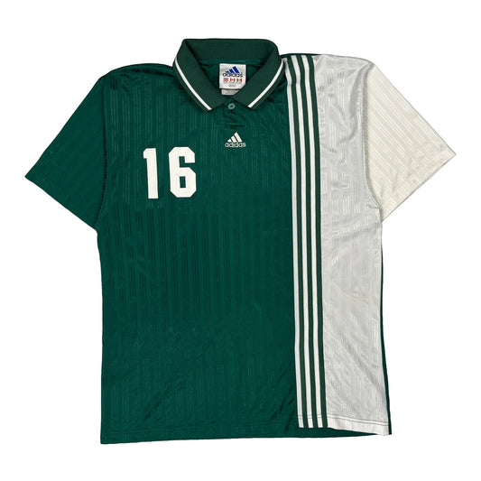 Vintage Number 16 Adidas Striped Football Shirt - XL Green Polyester