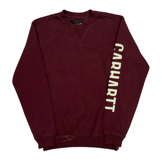 Carhartt Spellout Sweatshirt - Small Burgundy Cotton