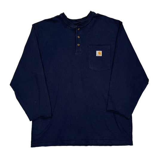Carhartt Long Sleeve T-Shirt - Large Navy Cotton