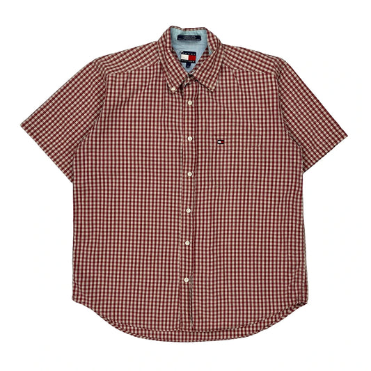 Tommy Hilfiger Checked Short Sleeve Shirt - Large Red Cotton